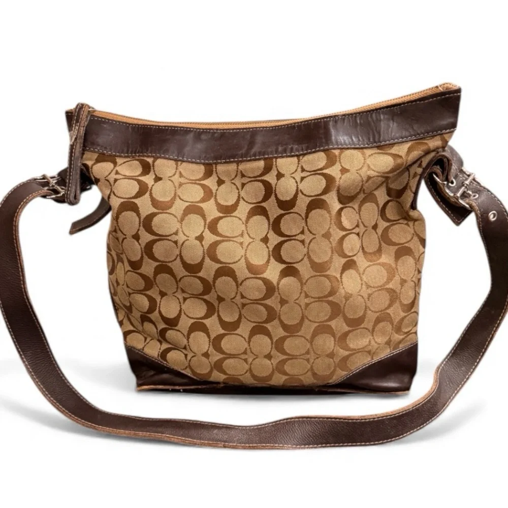 Coach Tan and Brown Patterned Shoulder Bag